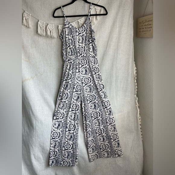 Novella Royale Blue White Sleeveless Wide Leg Jumpsuit Size Small - Picture 1 of 8